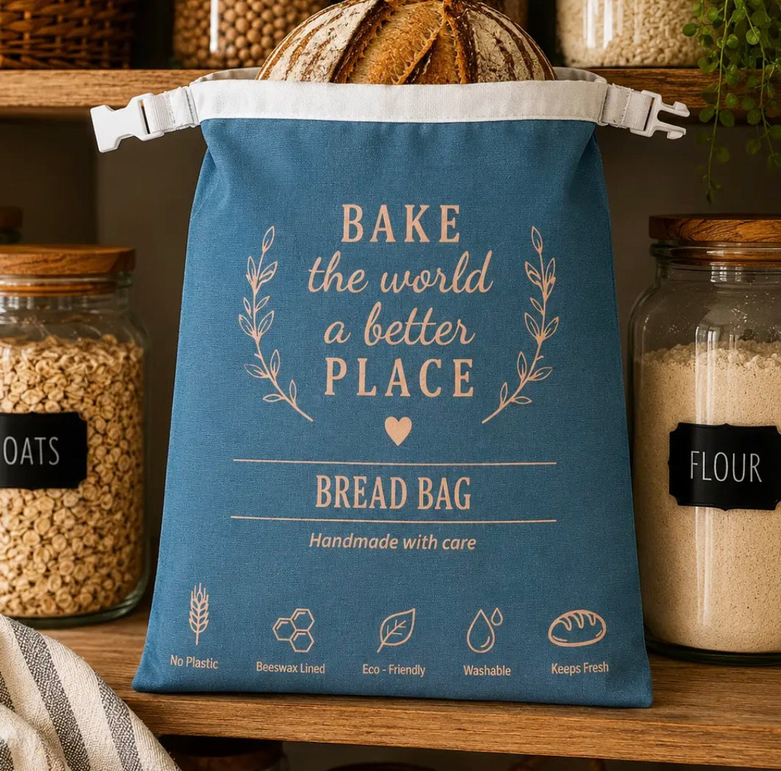 Beeswax-Lined Bread Reusable Bag - Bake the World a Better Place