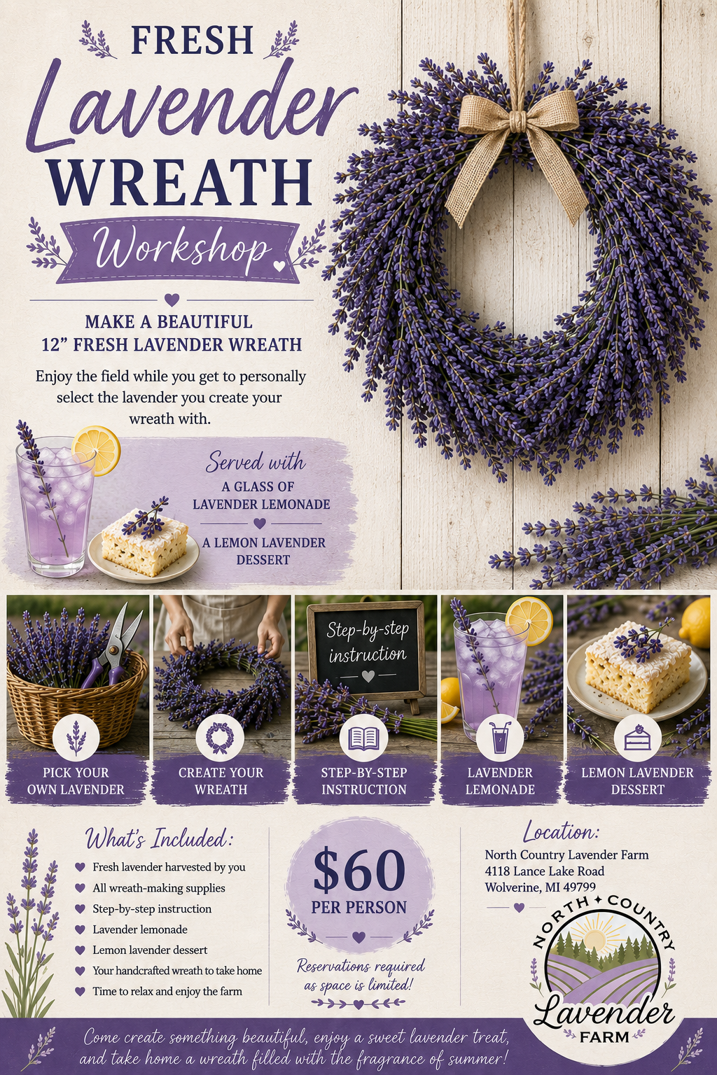 Fresh Lavender 12" Wreath Workshop Thursday, July 16th 4-6pm