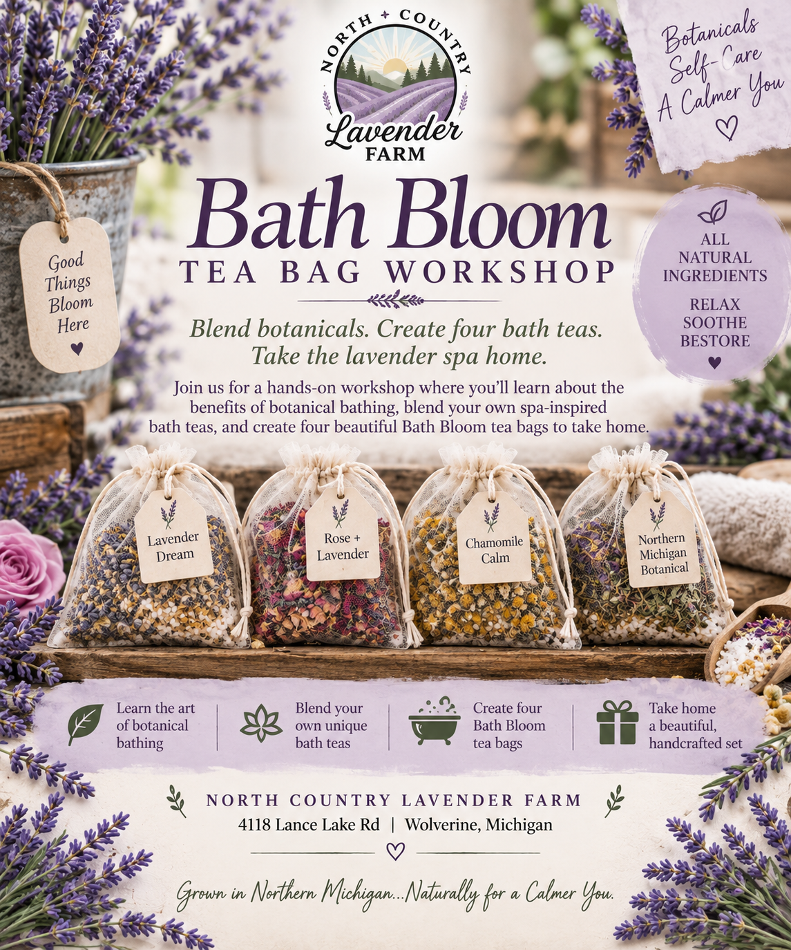 Bath Bloom Bar: Botanical Bath Tea Workshop Sunday Sept 20th, 2-4pm