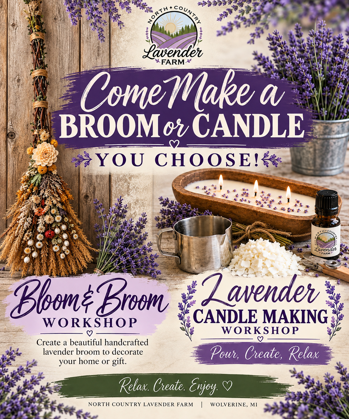 Broom or Candle Workshop YOU CHOOSE Friday Oct 2nd 12-2pm