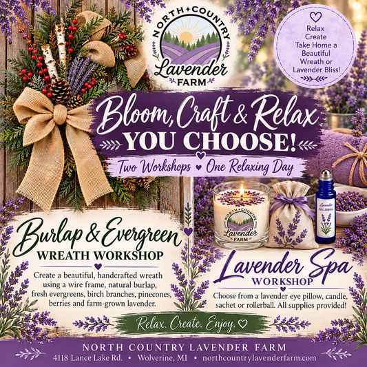 Workshop - Burlap & Evergreen Wreath or Lavender Spa Workshop Friday Oct 9th 12-2pm