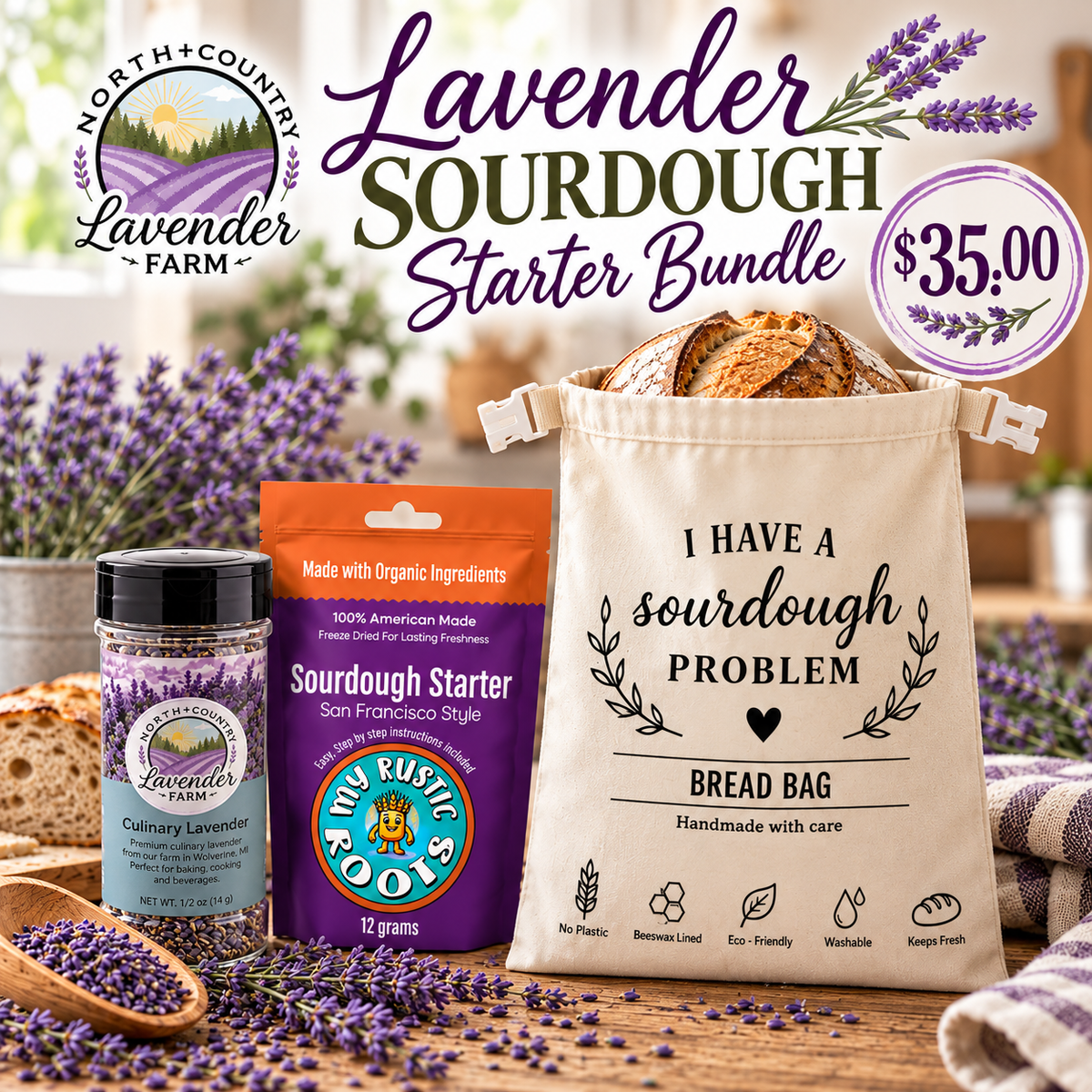 Lavender Gluten-Free Sourdough Starter Bundle + Bag